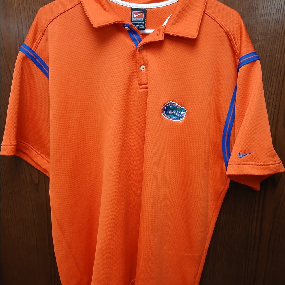 Nike Men's Orange Polo with Blue Accents